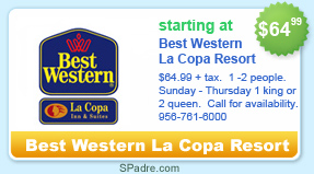 South Padre Island hotel discounts.  Save money at Best Western discount hotel rates