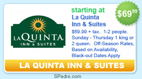 South Padre Island hotel discounts.  Save money with La Quinta Inn and Suites discount hotel rates.